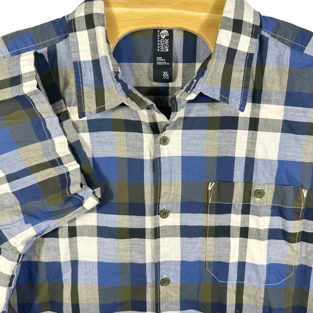 Mountain Hardwear Button Front Shirt Mens XL Blue Plaid Camping Gorpcore Hiking